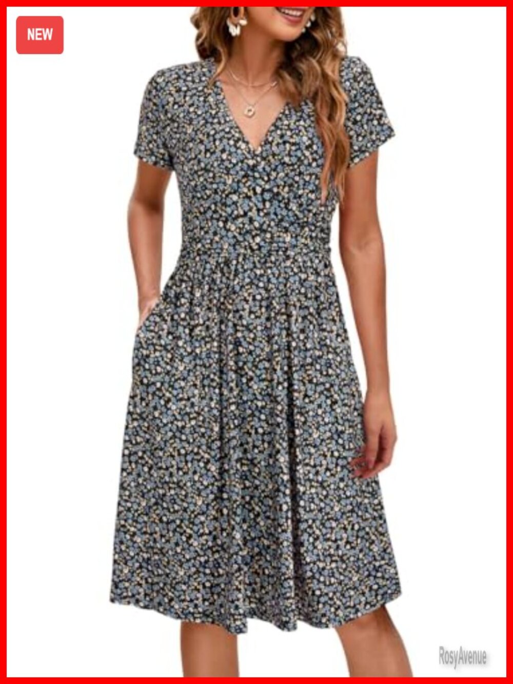 Maternity Nursing Dress Wrap V Neck Short Sleeve with Pockets